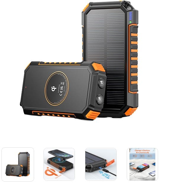 Trådløs Solcelle Powerbank - 26.800 mAh