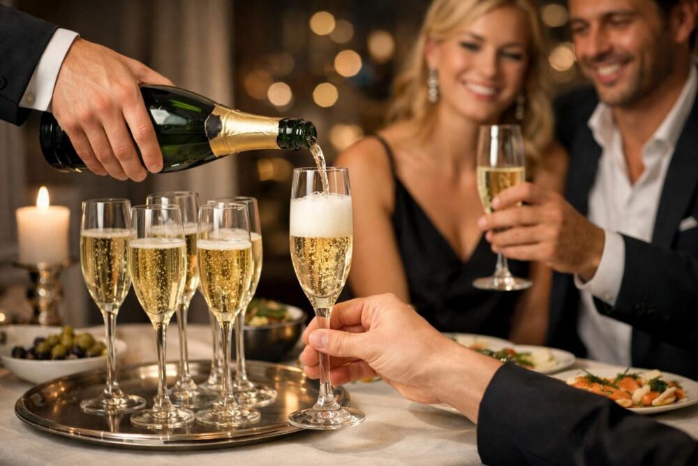 hvordan serverer man champagne