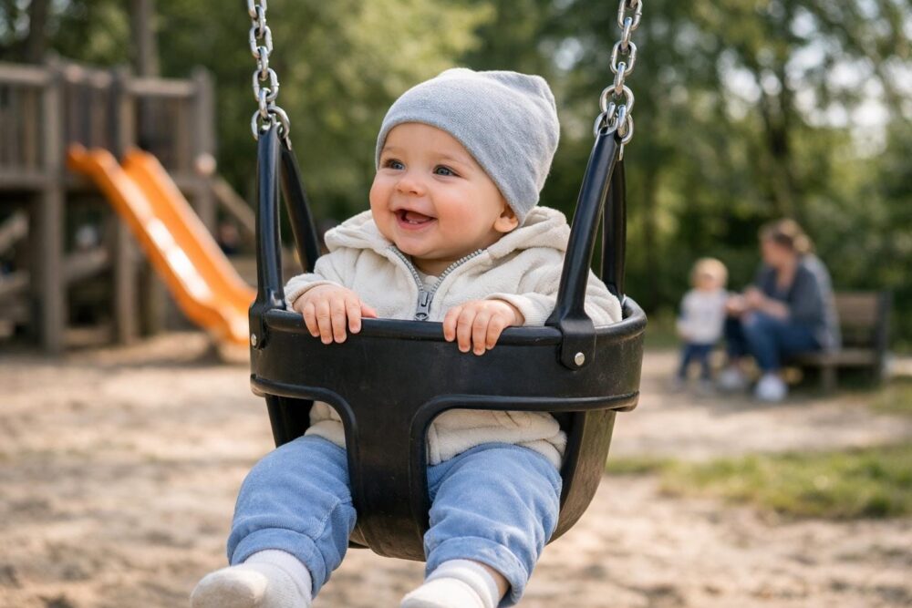 hvornår må baby komme i gynge