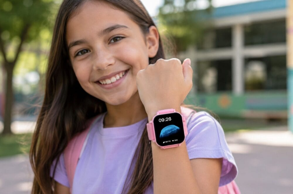 Pige med Kidsbuddy smartwatch