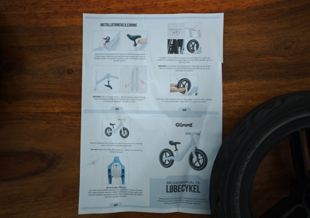 Glimmt løbecykel samlingsvejledning