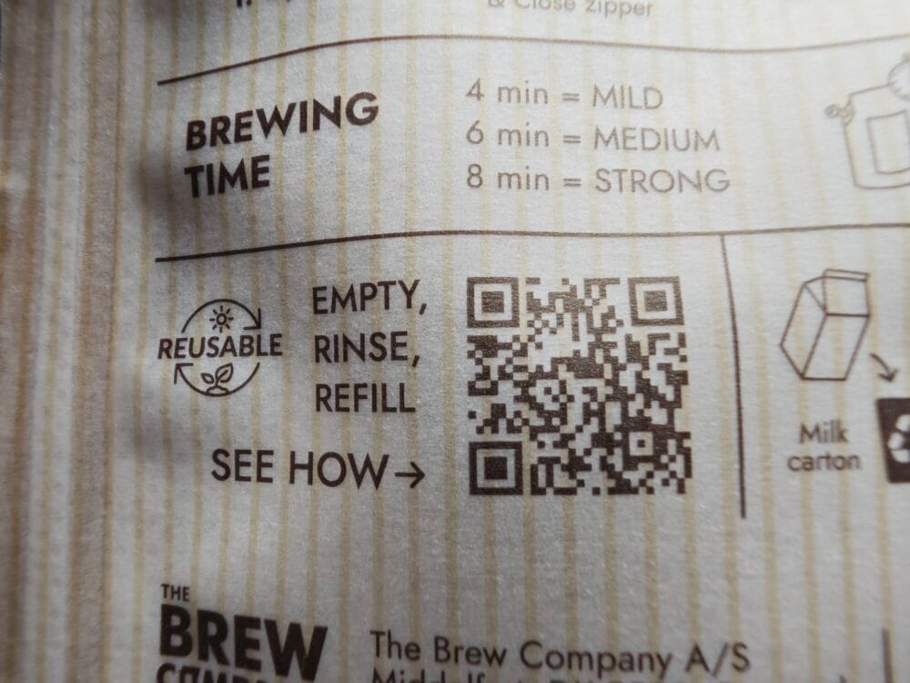 QR kode til info on genbrug af kaffeposerne